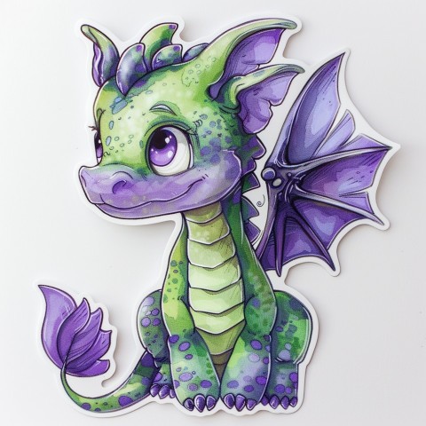 Cute Kawaii Stickers Mischievous Dragon with Tiny Wings on White Background (67)