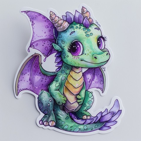 Cute Kawaii Stickers Mischievous Dragon with Tiny Wings on White Background (79)