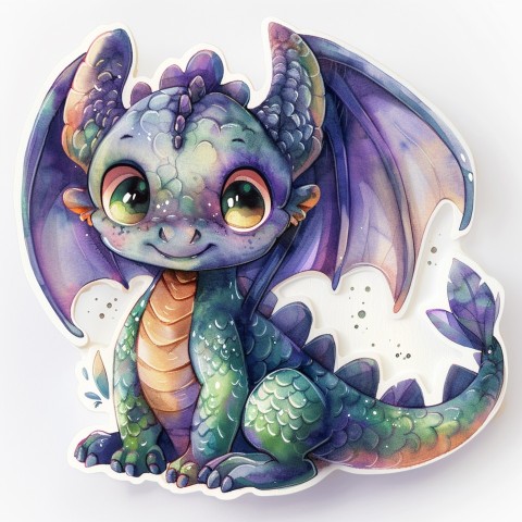 Cute Kawaii Stickers Mischievous Dragon with Tiny Wings on White Background (76)