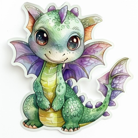 Cute Kawaii Stickers Mischievous Dragon with Tiny Wings on White Background (86)