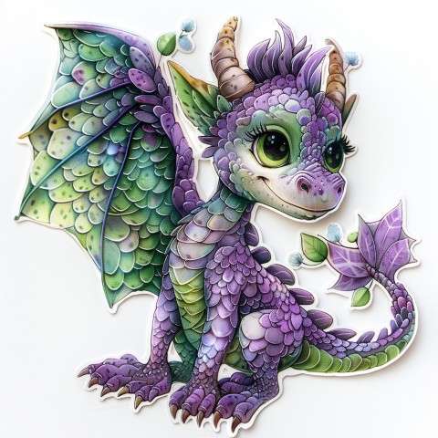 Cute Kawaii Stickers Mischievous Dragon with Tiny Wings on White Background (84)