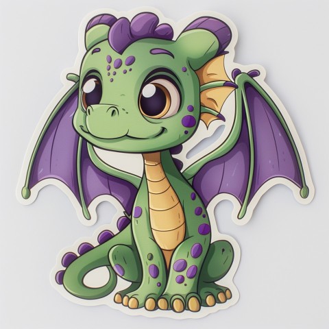 Cute Kawaii Stickers Mischievous Dragon with Tiny Wings on White Background (94)