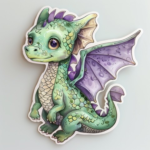 Cute Kawaii Stickers Mischievous Dragon with Tiny Wings on White Background (85)