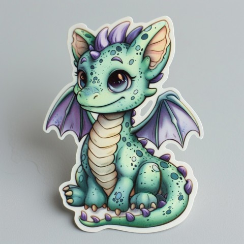 Cute Kawaii Stickers Mischievous Dragon with Tiny Wings on White Background (152)