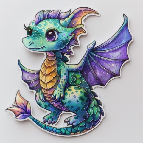 Cute Kawaii Stickers Mischievous Dragon with Tiny Wings on White Background (148)