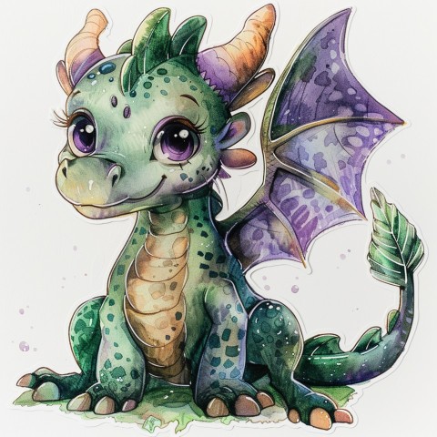 Cute Kawaii Stickers Mischievous Dragon with Tiny Wings on White Background (150)