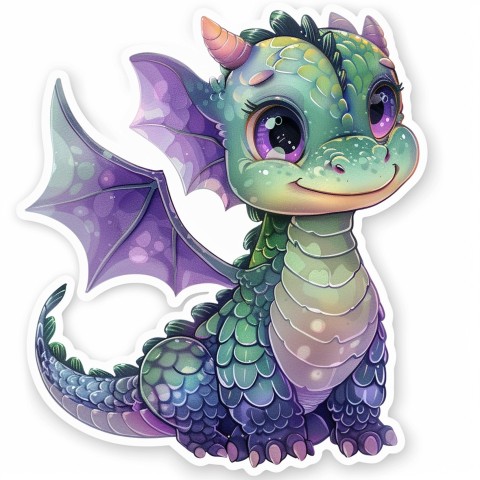 Cute Kawaii Stickers Mischievous Dragon with Tiny Wings on White Background (172)