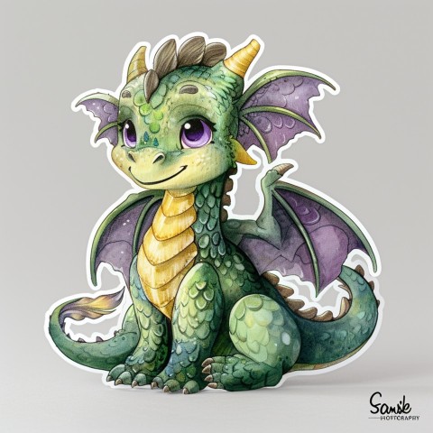 Cute Kawaii Stickers Mischievous Dragon with Tiny Wings on White Background (163)