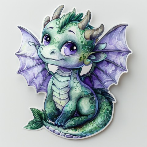 Cute Kawaii Stickers Mischievous Dragon with Tiny Wings on White Background (169)