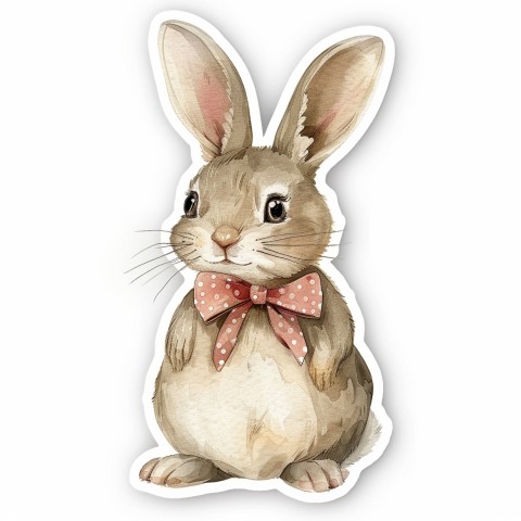 Cute Kawaii Stickers Shy Rabbit with Long Ears and Bow Tie on White Background (138)