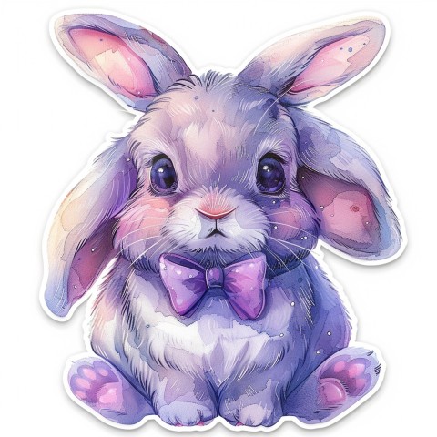 Cute Kawaii Stickers Shy Rabbit with Long Ears and Bow Tie on White Background (148)