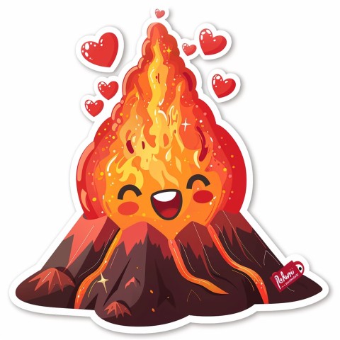 Cute Kawaii Stickers Volcano Erupting Tiny Hearts on White Background (14)