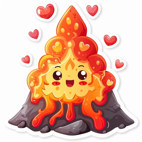 Cute Kawaii Stickers Volcano Erupting Tiny Hearts on White Background (12)