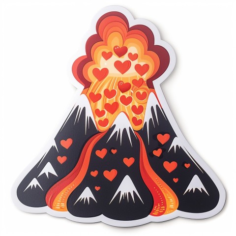 Cute Kawaii Stickers Volcano Erupting Tiny Hearts on White Background (19)