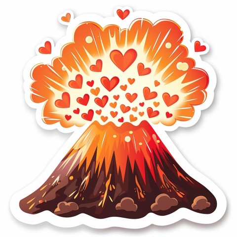 Cute Kawaii Stickers Volcano Erupting Tiny Hearts on White Background (16)