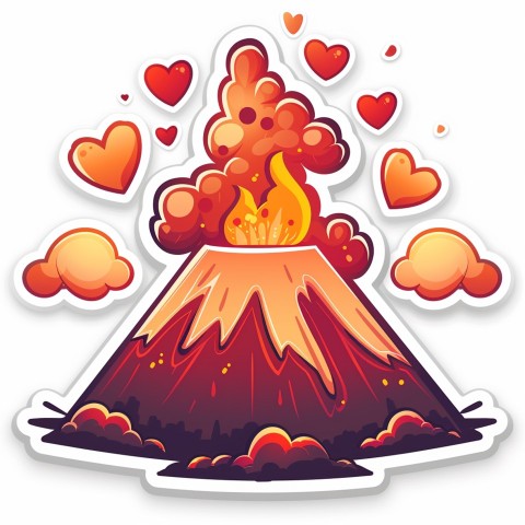 Cute Kawaii Stickers Volcano Erupting Tiny Hearts on White Background (22)