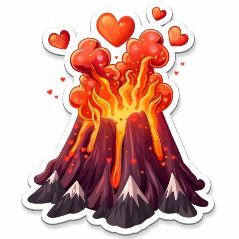 Cute Kawaii Stickers Volcano Erupting Tiny Hearts on White Background (35)