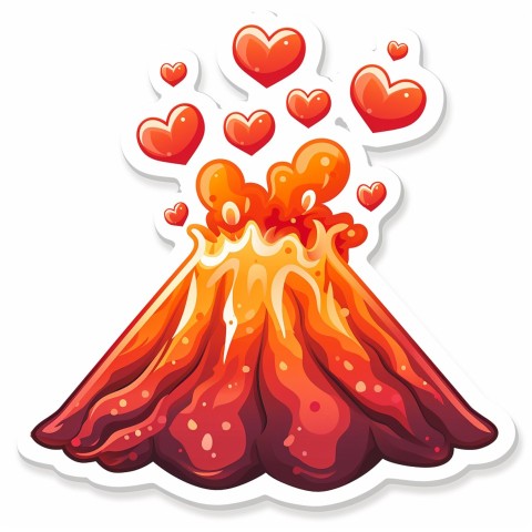 Cute Kawaii Stickers Volcano Erupting Tiny Hearts on White Background (32)