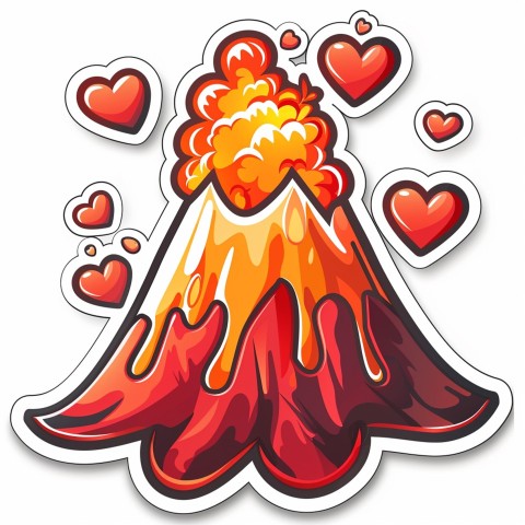 Cute Kawaii Stickers Volcano Erupting Tiny Hearts on White Background (34)