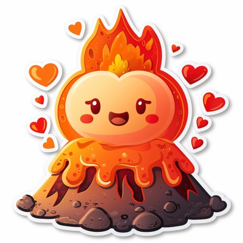 Cute Kawaii Stickers Volcano Erupting Tiny Hearts on White Background (23)