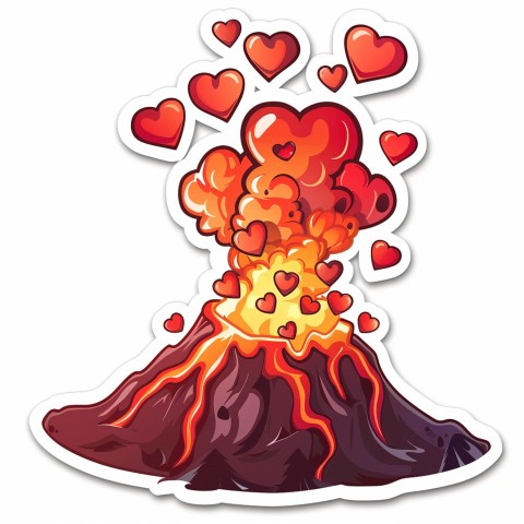 Cute Kawaii Stickers Volcano Erupting Tiny Hearts on White Background (33)