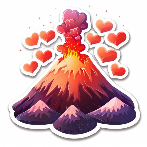 Cute Kawaii Stickers Volcano Erupting Tiny Hearts on White Background (31)