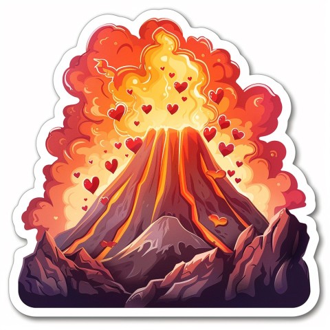 Cute Kawaii Stickers Volcano Erupting Tiny Hearts on White Background (39)