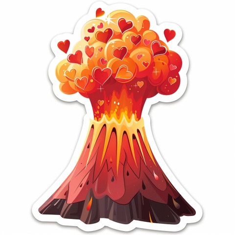 Cute Kawaii Stickers Volcano Erupting Tiny Hearts on White Background (51)