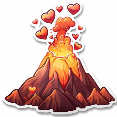 Cute Kawaii Stickers Volcano Erupting Tiny Hearts on White Background (59)