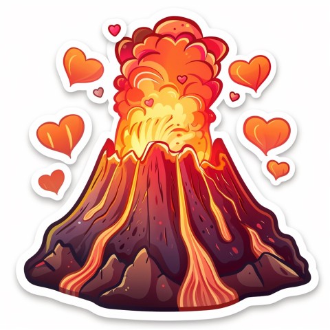 Cute Kawaii Stickers Volcano Erupting Tiny Hearts on White Background (44)