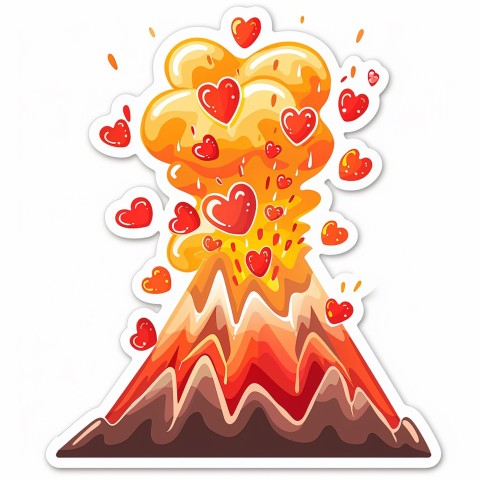 Cute Kawaii Stickers Volcano Erupting Tiny Hearts on White Background (67)