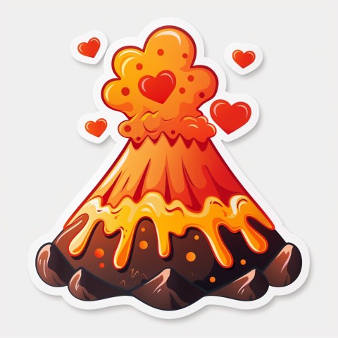 Cute Kawaii Stickers Volcano Erupting Tiny Hearts on White Background (71)