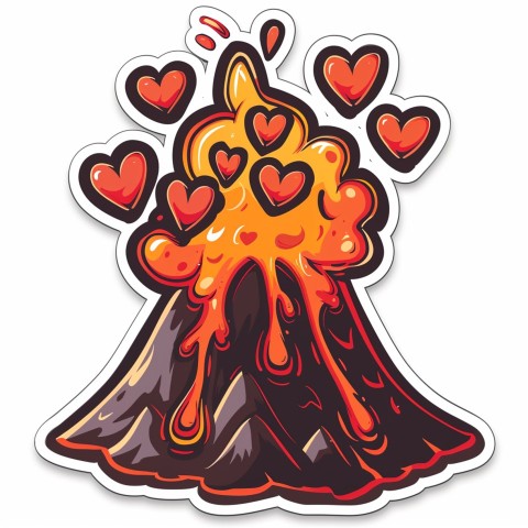 Cute Kawaii Stickers Volcano Erupting Tiny Hearts on White Background (80)