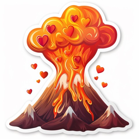 Cute Kawaii Stickers Volcano Erupting Tiny Hearts on White Background (66)