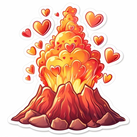 Cute Kawaii Stickers Volcano Erupting Tiny Hearts on White Background (64)