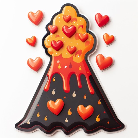 Cute Kawaii Stickers Volcano Erupting Tiny Hearts on White Background (73)