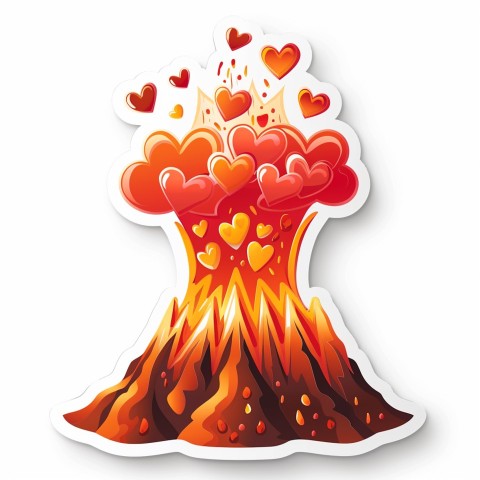 Cute Kawaii Stickers Volcano Erupting Tiny Hearts on White Background (92)