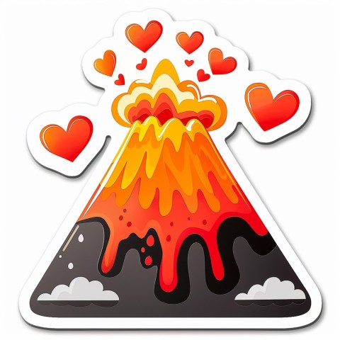 Cute Kawaii Stickers Volcano Erupting Tiny Hearts on White Background (88)