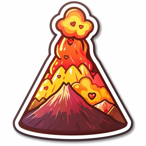 Cute Kawaii Stickers Volcano Erupting Tiny Hearts on White Background (91)