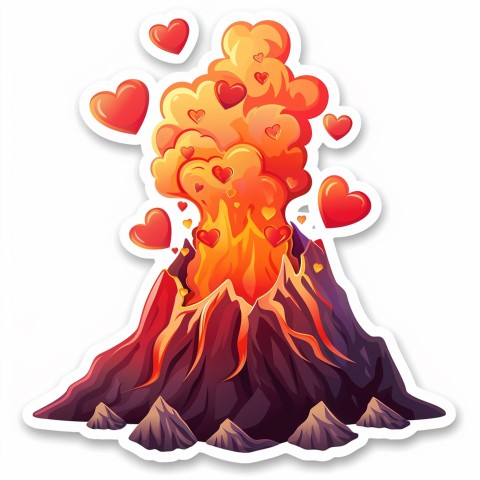 Cute Kawaii Stickers Volcano Erupting Tiny Hearts on White Background (96)