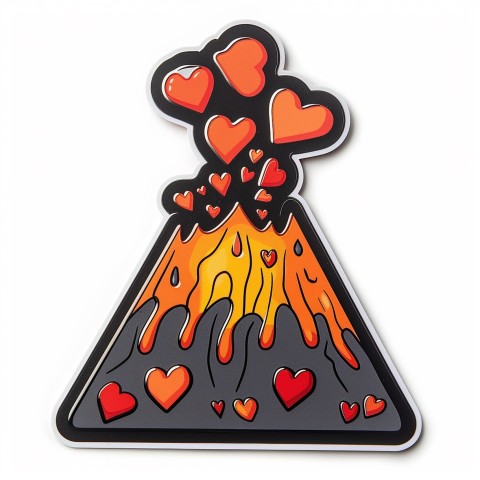 Cute Kawaii Stickers Volcano Erupting Tiny Hearts on White Background (82)