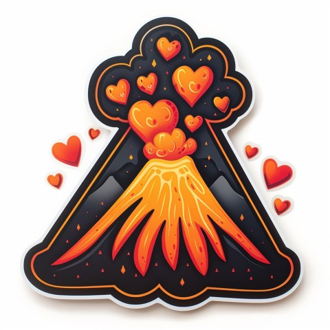 Cute Kawaii Stickers Volcano Erupting Tiny Hearts on White Background (84)