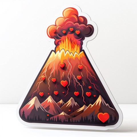 Cute Kawaii Stickers Volcano Erupting Tiny Hearts on White Background (83)