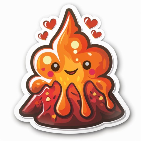 Cute Kawaii Stickers Volcano Erupting Tiny Hearts on White Background (135)