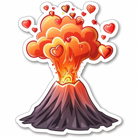 Cute Kawaii Stickers Volcano Erupting Tiny Hearts on White Background (144)