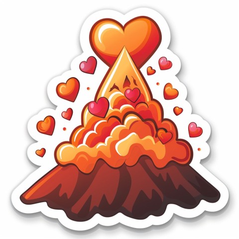 Cute Kawaii Stickers Volcano Erupting Tiny Hearts on White Background (181)