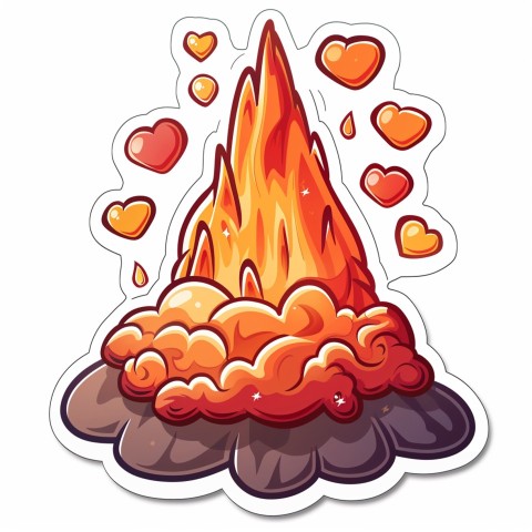 Cute Kawaii Stickers Volcano Erupting Tiny Hearts on White Background (174)