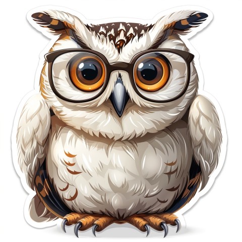 Cute Kawaii Stickers Bookish Owl with Glasses on White Background (18)