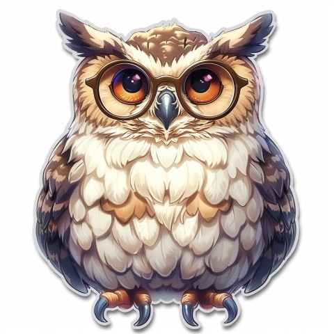 Cute Kawaii Stickers Bookish Owl with Glasses on White Background (20)