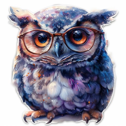 Cute Kawaii Stickers Bookish Owl with Glasses on White Background (6)